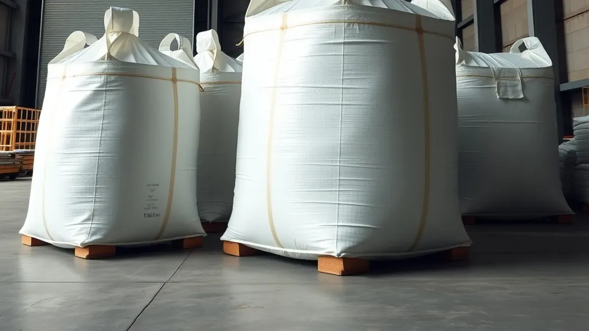 Big bags de polipropileno posicionados no piso de um armazém industrial